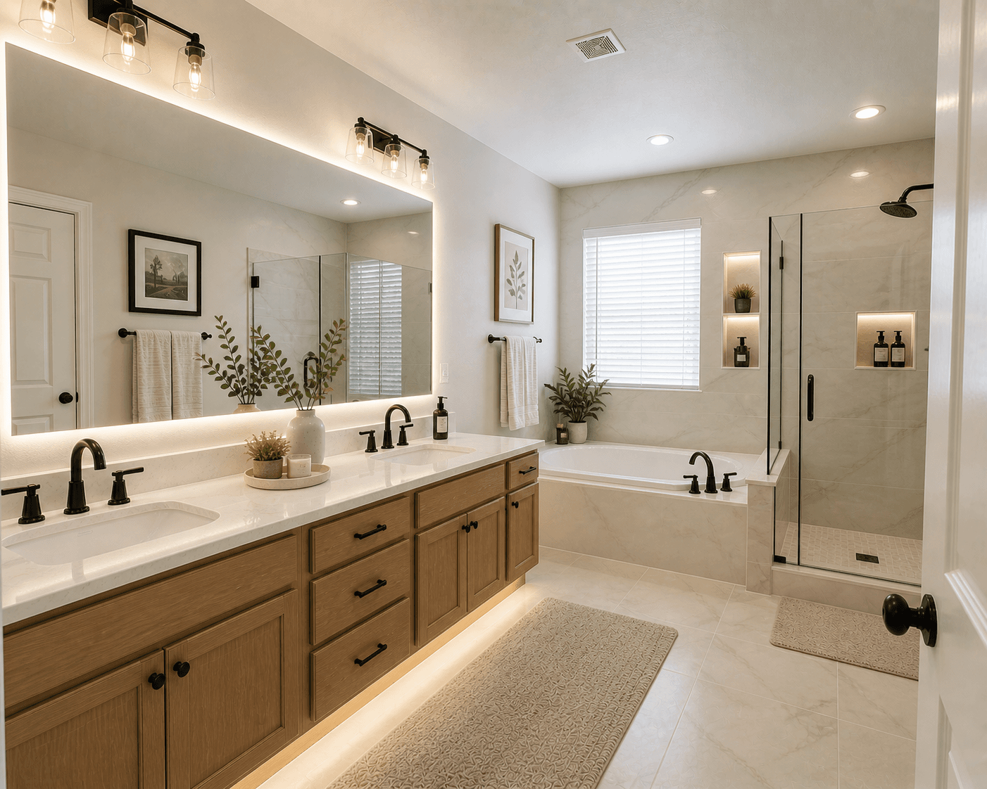 Same bathroom with a more luxurious high-end look
